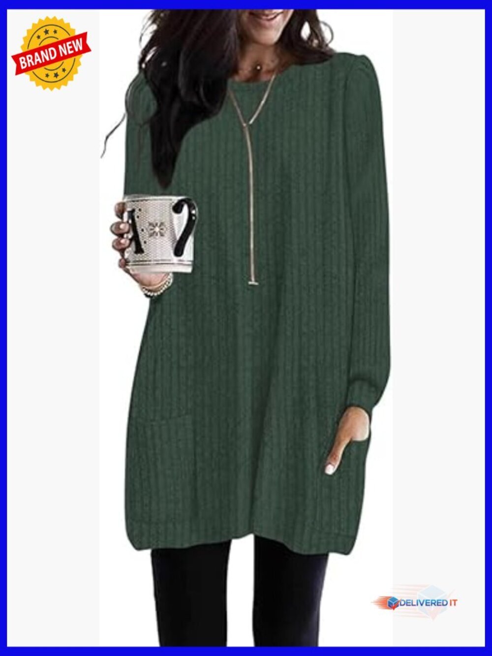 Long Sleeve Tunic Top with Pockets Loose Fit Pullover Sweater